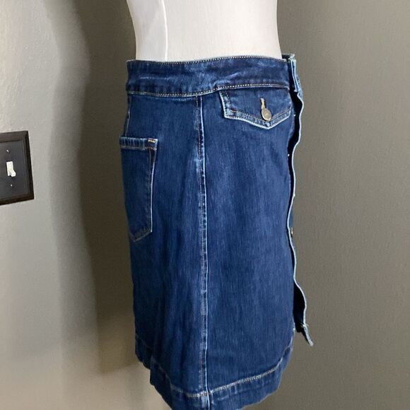 LOFT Dark Denim Button Down Stretch Jean Mini Skirt - Picture 5 of 10
